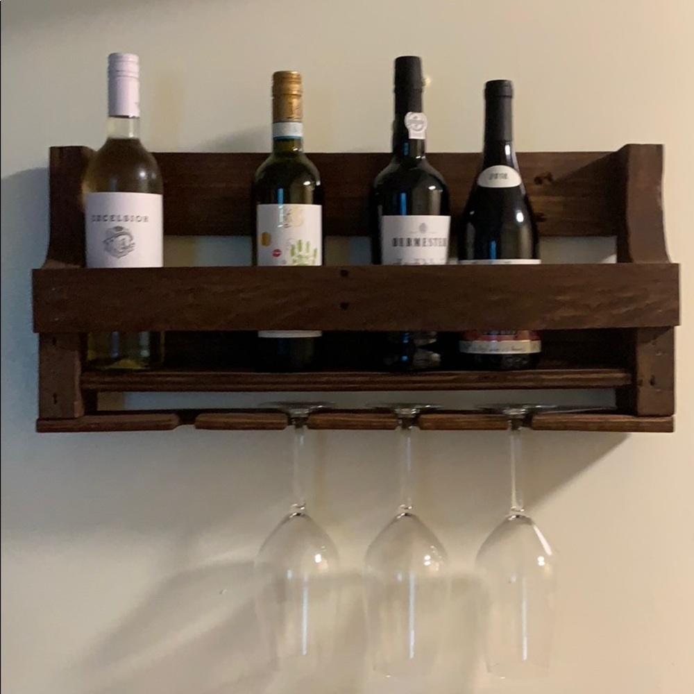 Chestnut stain wooden mount wall rack.